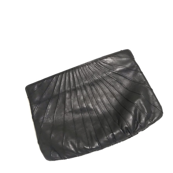 🎉HP🎉🖤Chic Black Italian Leather Handbag »Shiny Textured🖤Zipper Purse - Picture 1 of 16